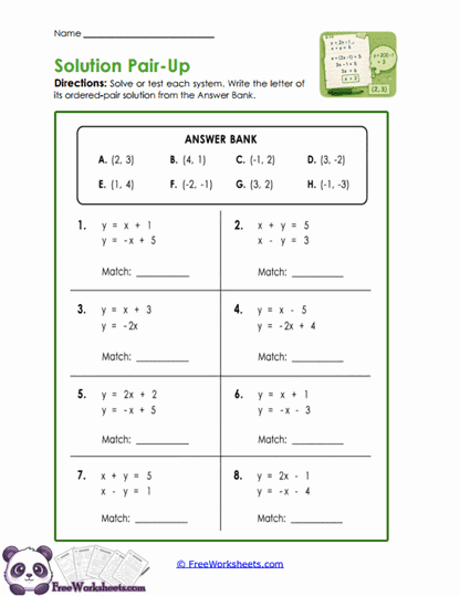 Solution Match Worksheet