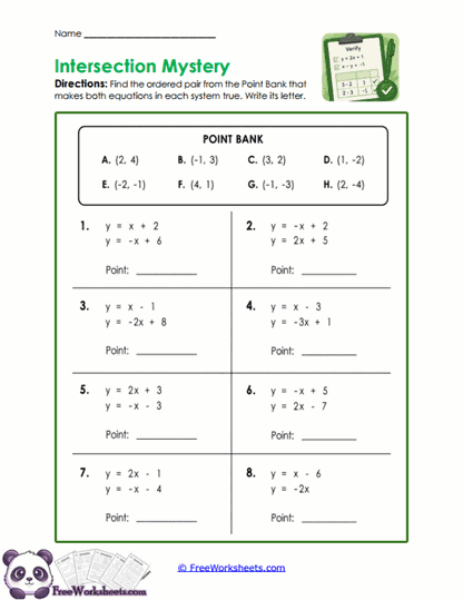 Intersection Match Worksheet