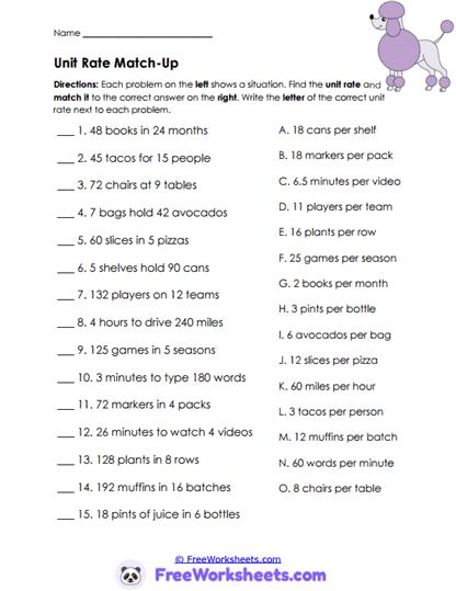 Rate Match Worksheet