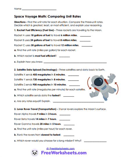 Space Rates Worksheet