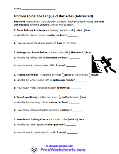Fraction Rates Worksheet