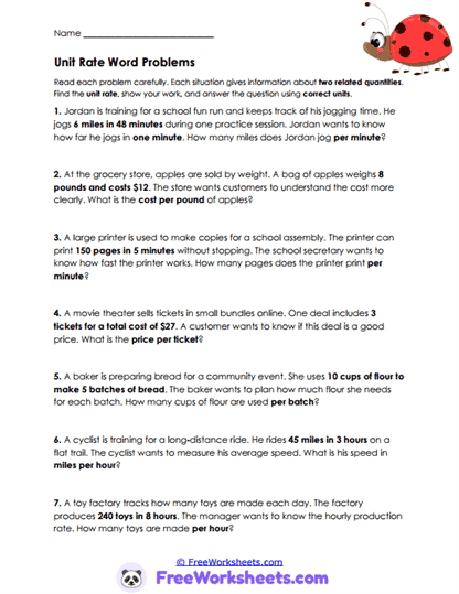 Rate Stories Worksheet