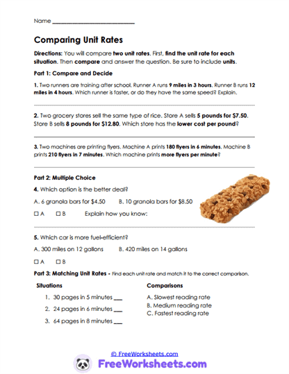 Rate Compare Worksheet