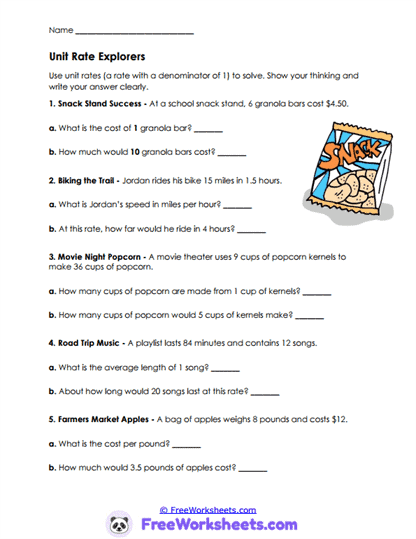 Rate Adventures Worksheet