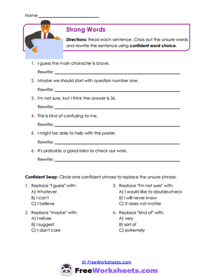 Strong Words Worksheet