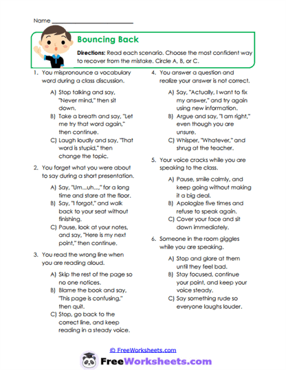 Bouncing Back Worksheet