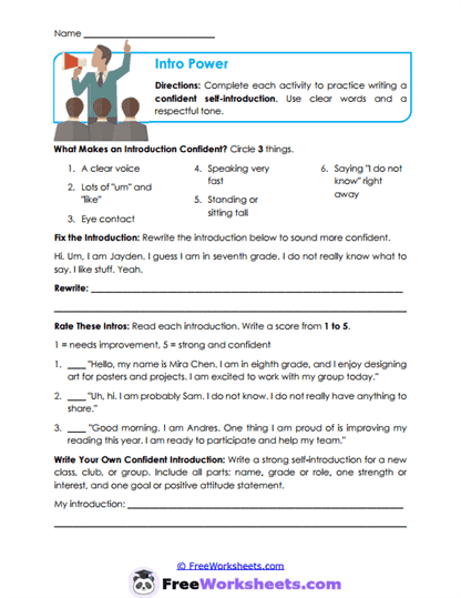 Speaking With Confidence Worksheets