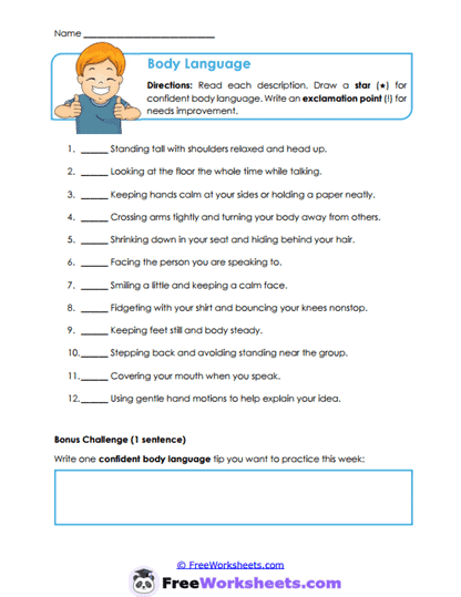 Body Language Worksheet
