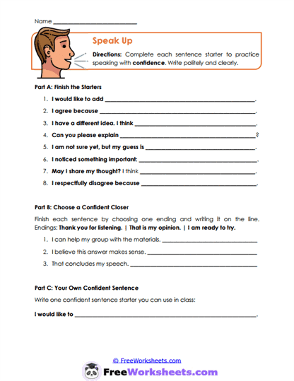 Speak Up Worksheet