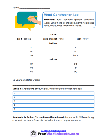 Word Building Worksheet