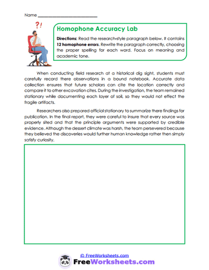 Homophone Mastery Worksheet
