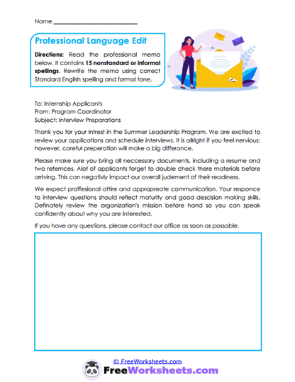 Professional Editing Worksheet