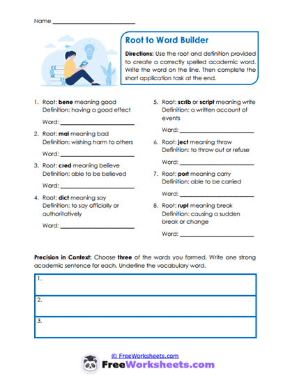 Root Builder Worksheet