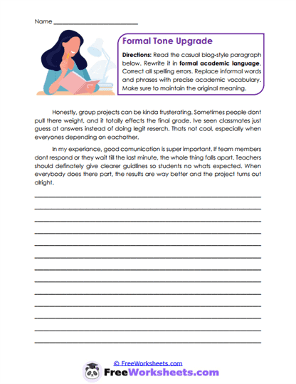 Formal Revision Worksheet
