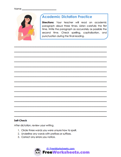 Academic Dictation Worksheet