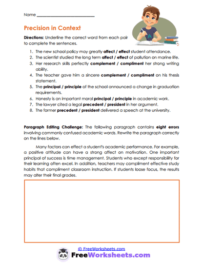 Word Precision Worksheet