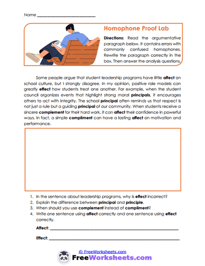 Homophone Proof Worksheet