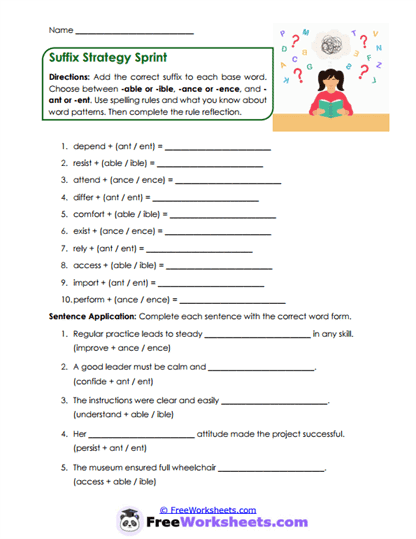 Suffix Builder Worksheet