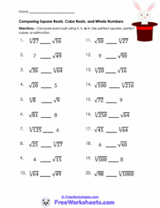 Different Roots Worksheet For Math Root Comparisons Worksheet - FreeWorksheets.Com