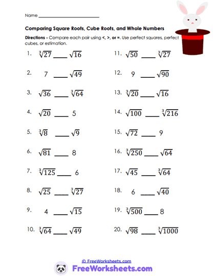 Root Comparisons Worksheet