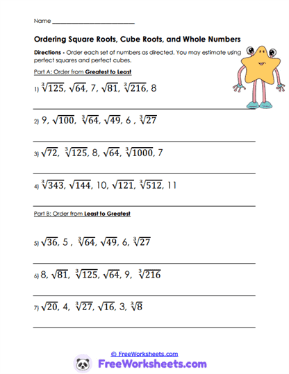 Root Ordering Worksheet