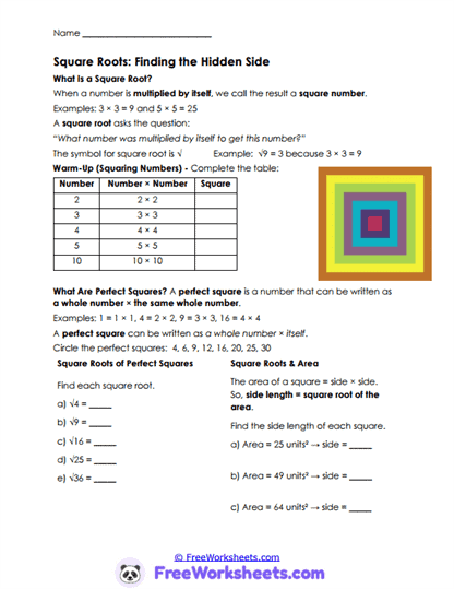 Square Foundations Worksheet