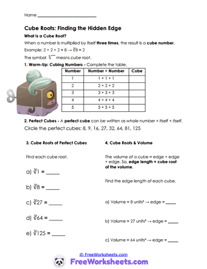 Cube Foundations Worksheet