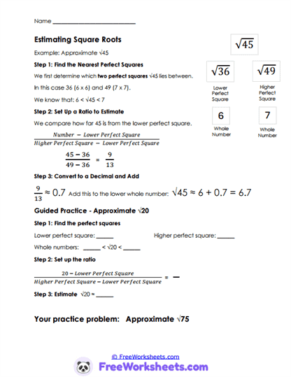 Root Estimates Worksheet