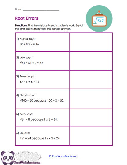 Error Roots Worksheet