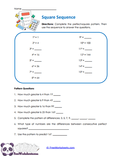 Square Patterns Worksheet