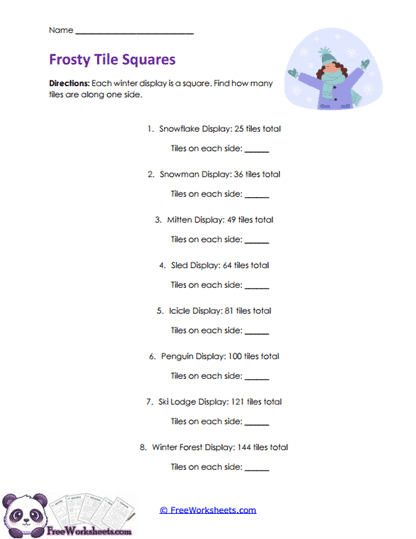 Winter Squares Worksheet