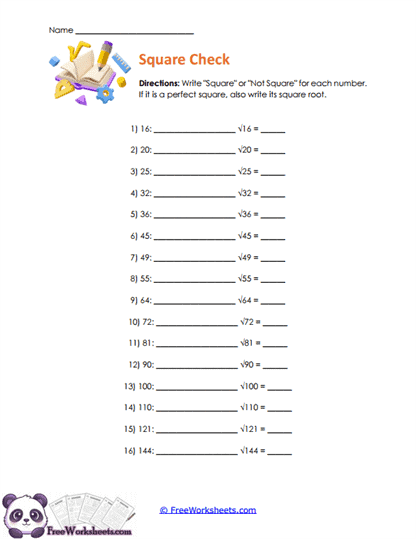 Square Sorting Worksheet
