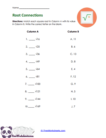 Root Matches Worksheet
