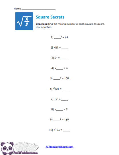 Missing Roots Worksheet
