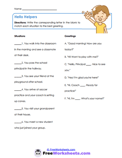 Hello Helpers Worksheet