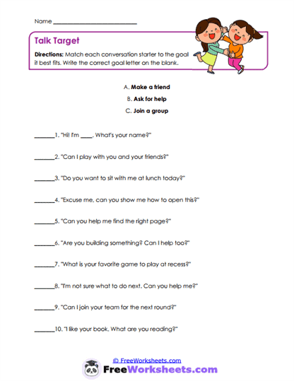 Talk Target Worksheet