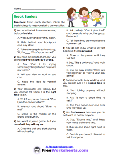 Break Barriers Worksheet