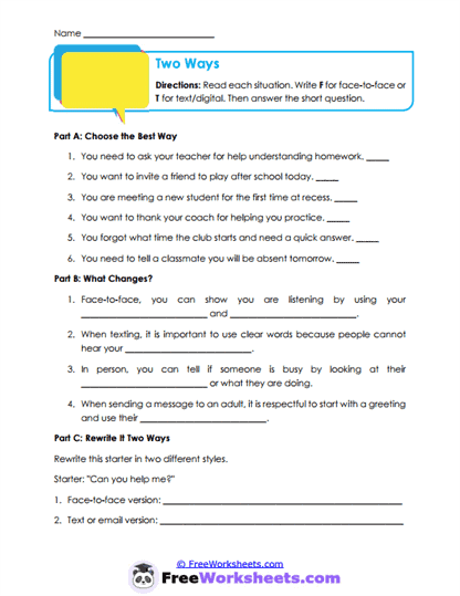 Two Ways Worksheet