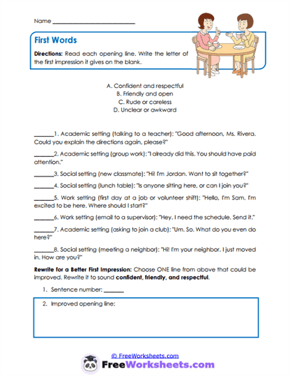 First Words Worksheet