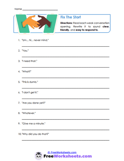 Fix The Start Worksheet