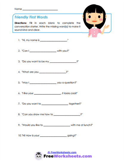 Friendly First Words Worksheet