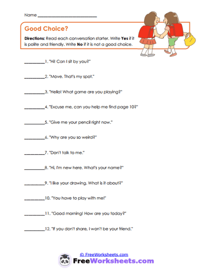 Good Choice? Worksheet