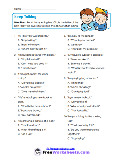 Keep Talking Worksheet