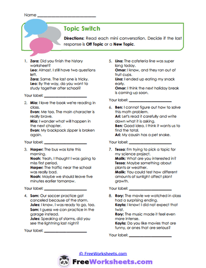 Topic Switch Worksheet
