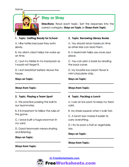 Stay or Stray Worksheet