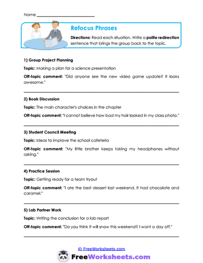 Refocus Phrases Worksheet