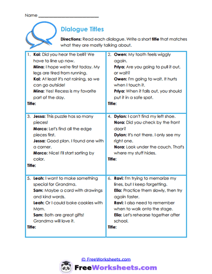 Dialogue Titles Worksheet