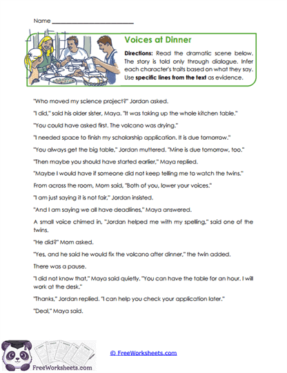 Voices at Dinner Worksheet