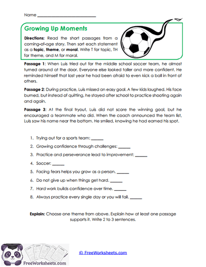 Growing Up Moments Worksheet