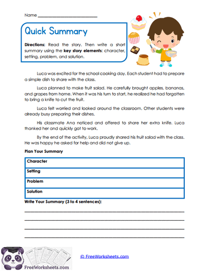 Quick Summary Worksheet